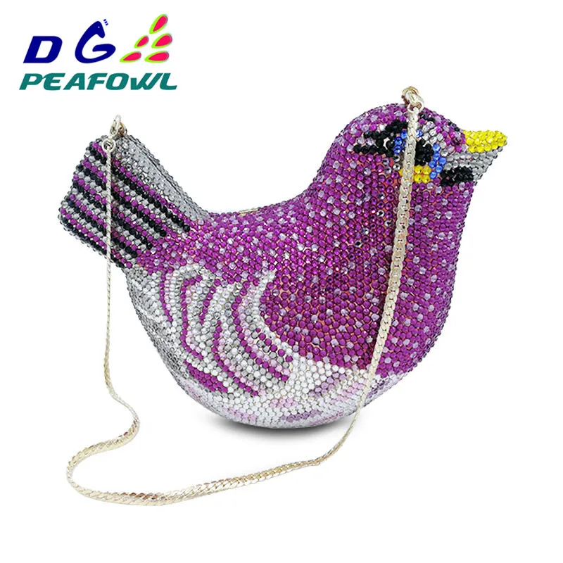 Fashion Animal Bird Women Luxury Crystal Bag Wedding Clutch Purse Rhinestone Evening Bag Clutch Handbag Lavender Party handbag