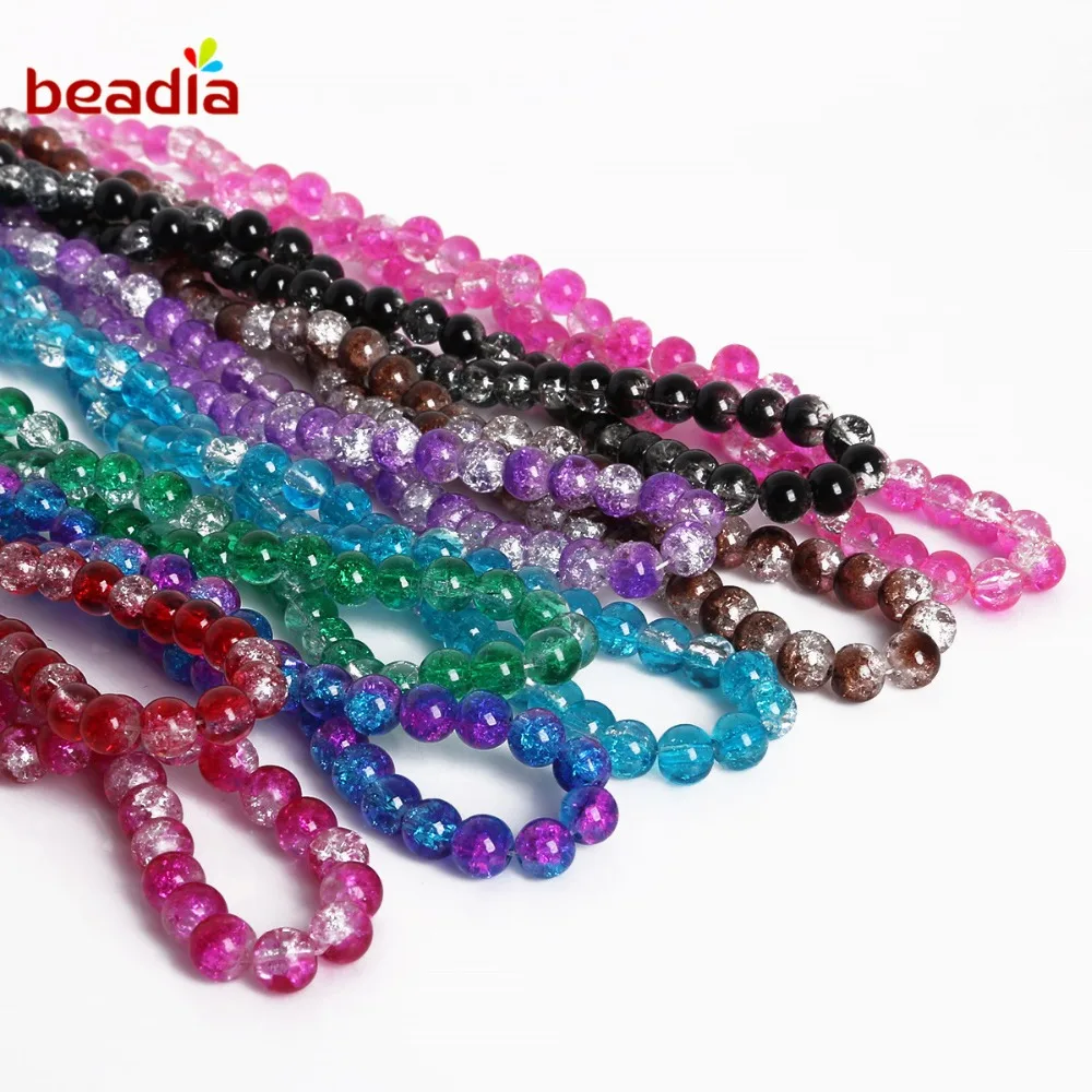 New 40cm/strand(approx 65pcs) Two-Tone Color Crackle 6mm Glass Beads Hole 2mm for Bracelet Necklace Earring Making Accessories