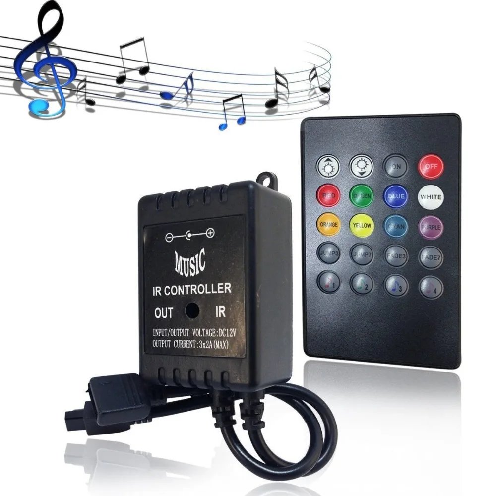 24key IR LED RGB music controller Infrared Music LED ControllerDC12v 6A connect RGB led strip lights