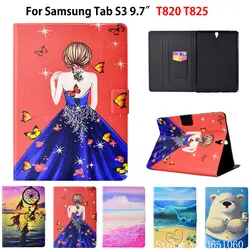 Case For Samsung Galaxy Tab S3 9.7 T820 T825 SM-T820 Smart Cover Funda Tablet Fashion Girls Silicon PU Leather Stand Skin Shell
