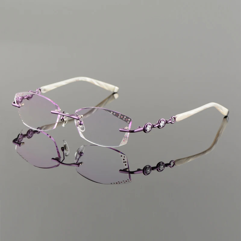 Titanium Alloy Eyeglasses Women Rimless Prescription Reading Myopia Progressive Glasses Yellow Spectacle with Color lenses258102