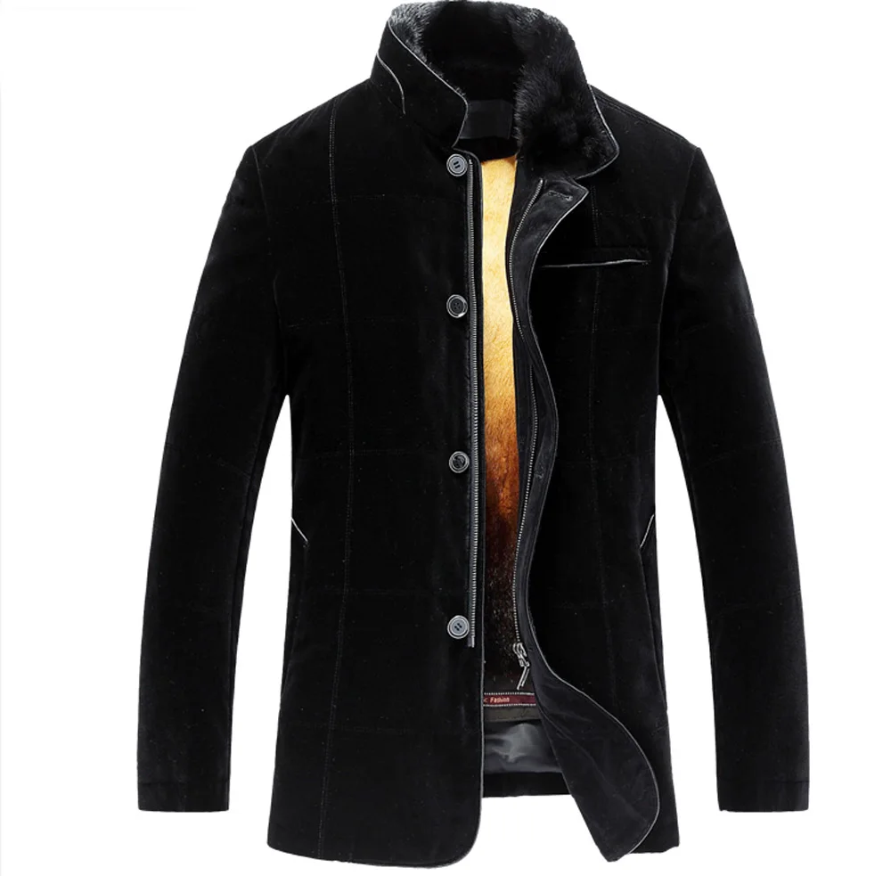 

New Men's Mink Fur Coat Imported Silk Velvet Shell Overcoat Black Leather Jacket Winter Slim Outerwear (Tj04)