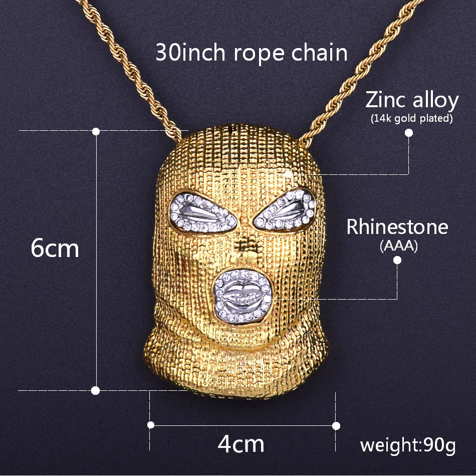 Collana con ciondolo lettera a bolle stile Punk Bling strass Color oro maschera testa fascino gioielli Rock da uomo regalo di alta qualità