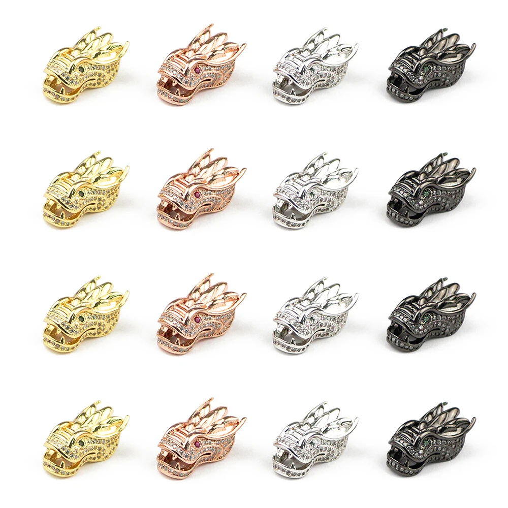 BTFBES Chinese dragon 2pcs Gold Color plated Pendants Copper Bead White Zircon copper product Loose bead Jewelry DIY Bracelet