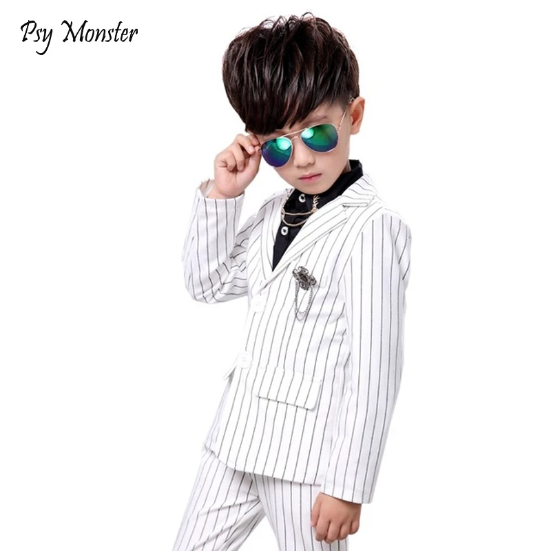 Boys Wedding Birthday Dress Kids Brand White Suit Gentleman Boys Blazer Jacket Shirt Pant Formal Suit Children Clothing Set