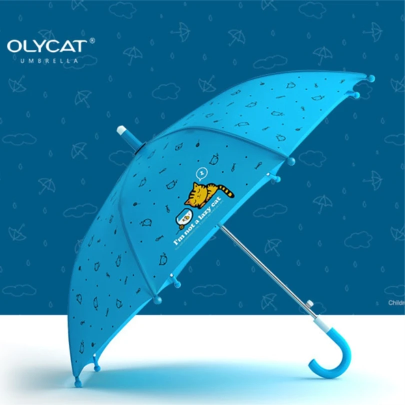 OLYCAT-Long Handle Windproof Umbrella for Children, Light Weight, Cute Cat Style, Student Rain, Quality, Brand