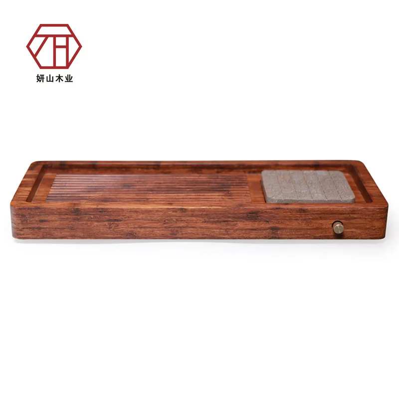 

[Yan Mountain] creative new Chinese Zong bamboo / wood tea large black stone tea tray Baijiaxing
