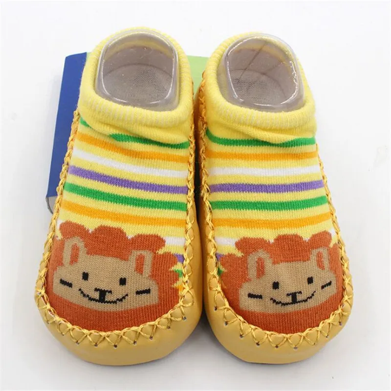 Fashion Baby Socks Newborn Baby Shoes Socks Cartoon Infant Baby Kids Indoor Floor Socks PU Leather Sole Non Slip Thick Socks