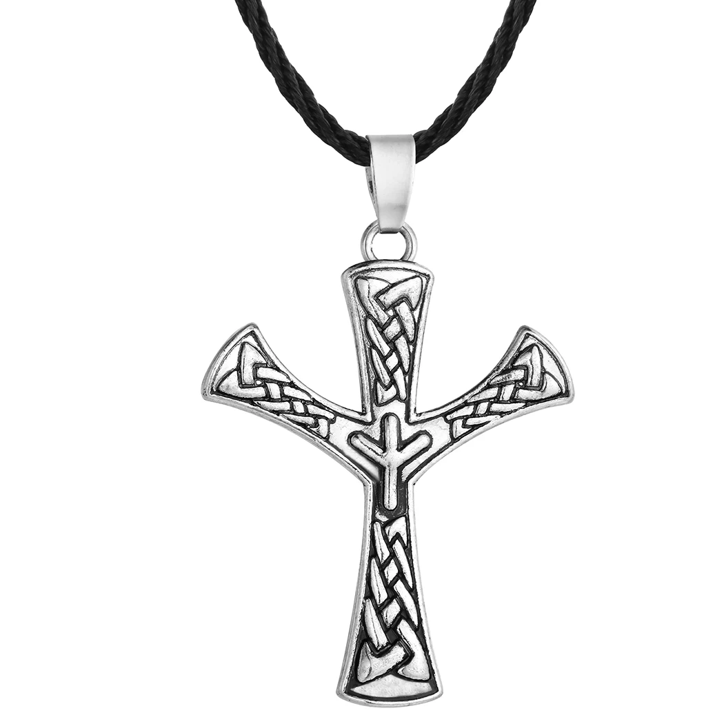 Cxwind Vintage Algiz Rune Talisman Life Rune Amulet Necklaces Pendants Viking Runes Opposition Charm Cross Necklace Jewelry