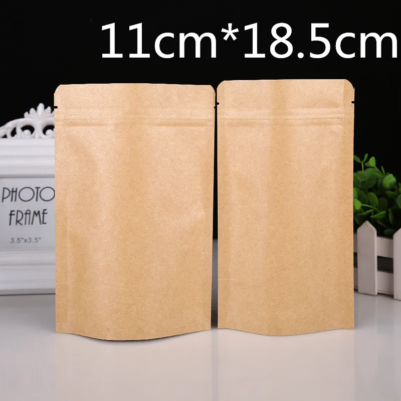 

DHL 4.3''x7.3'' (11*18.5cm) Brown Kraft Paper Aluminum Foil Pouch Valve Ziplock Stand Up Packing Bags For Party Food Storage Bag