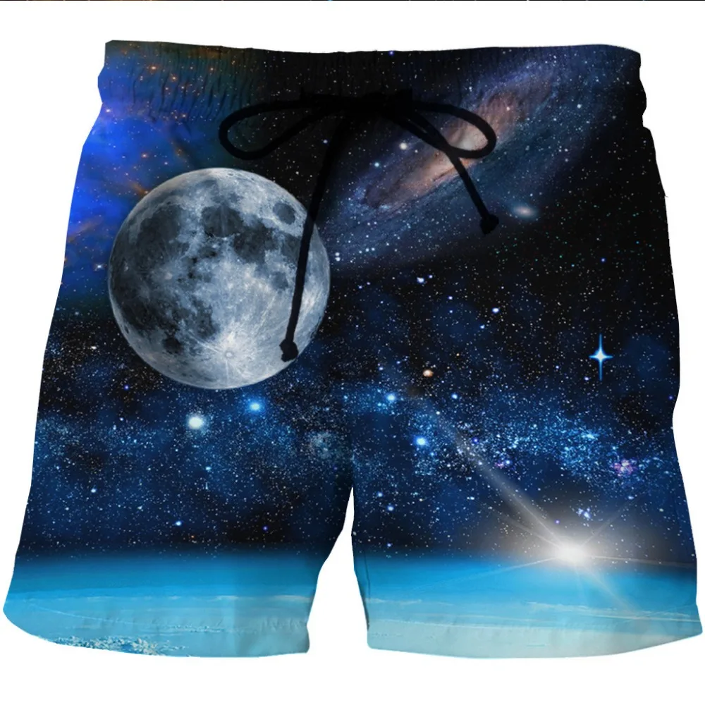 Summer Man's Beach Shorts S-6XL Sport Short Pant Plantet 3D Print Thin Loose Swimsuit Quick Dry Swiming Surf Board Swimwear Male