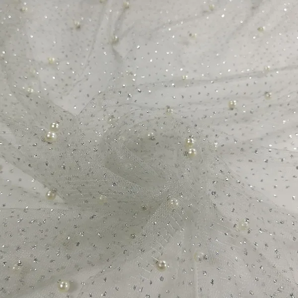 Perle Perlen Mesh Spitze Stoff Shiny Tüll Spitze Stoff für Hochzeit Kleid Mode Französisch Spitze Diy Dekoration Zubehör