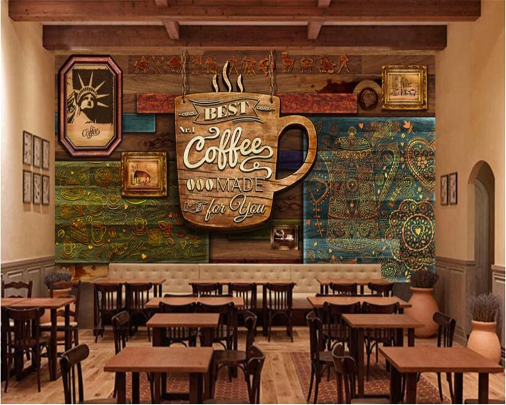 beibehang papel de parede wallpaper Super high definition hand-painted, advanced retro cafe, background wall decoration