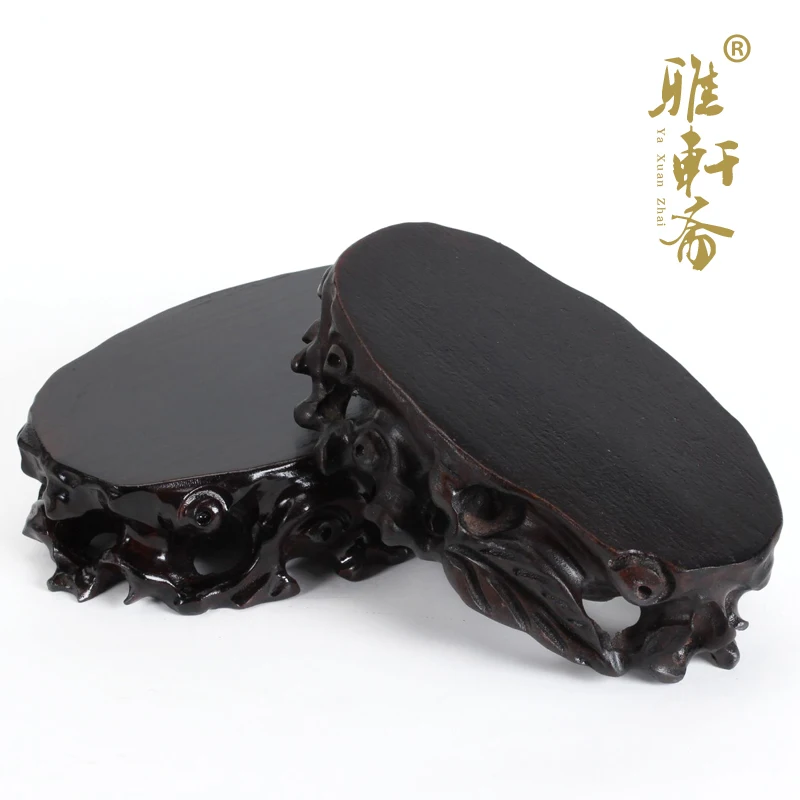 Zhai rosewood stone jade ornaments crafts Gallery flower vase stone base solid wood wooden seat chamfer