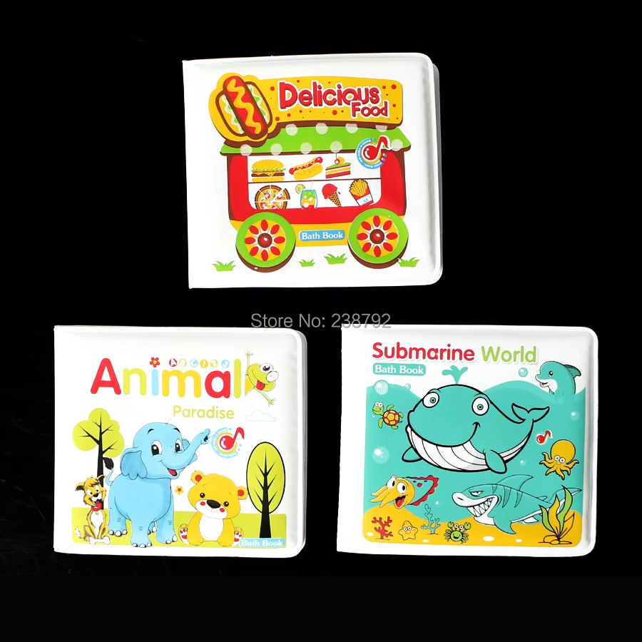 Baby Toys water Bath Books, Swimming Bathroom Toy Kids Early Learning Animal,Food Waterproof Books Educational Toys For Babies