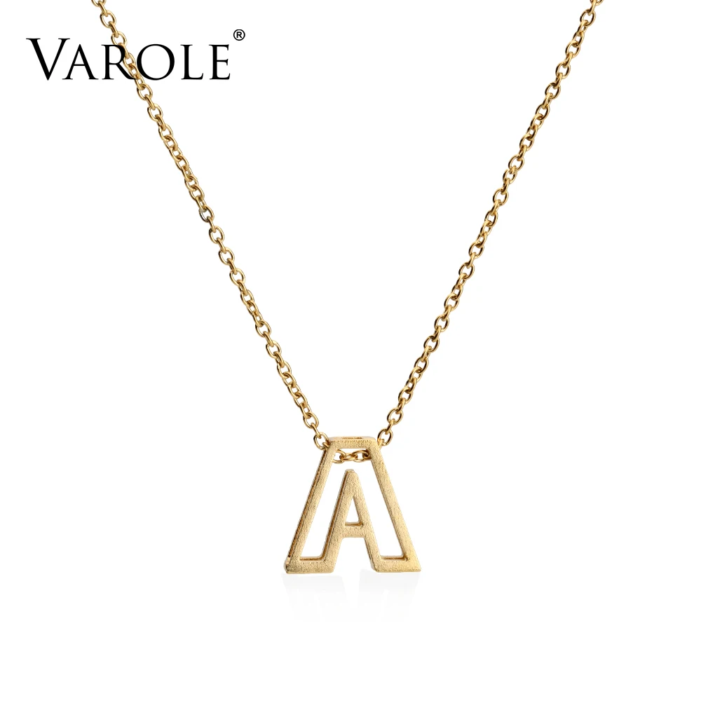 

VAROLE 16in Chain Necklaces & Pendants for Women 3D Matt Finish A-Z Alphabet Letter Choker Stainless Steel Jewelry with Gift Box