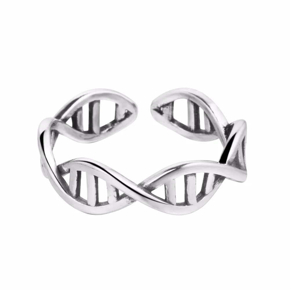 Fashion Retro Dna Double Helix Structure Open Finger Rings For Women Girl Infinity Cross Ring Stud Love Science Molecule Jewelry