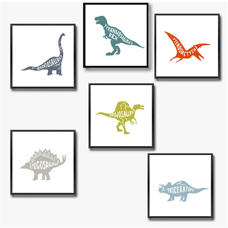 공룡 장식 캔버스 페인팅, 소년 방 벽 아트 그림, 공룡 캔버스 인쇄 및 포스터, 보육 예술 장식