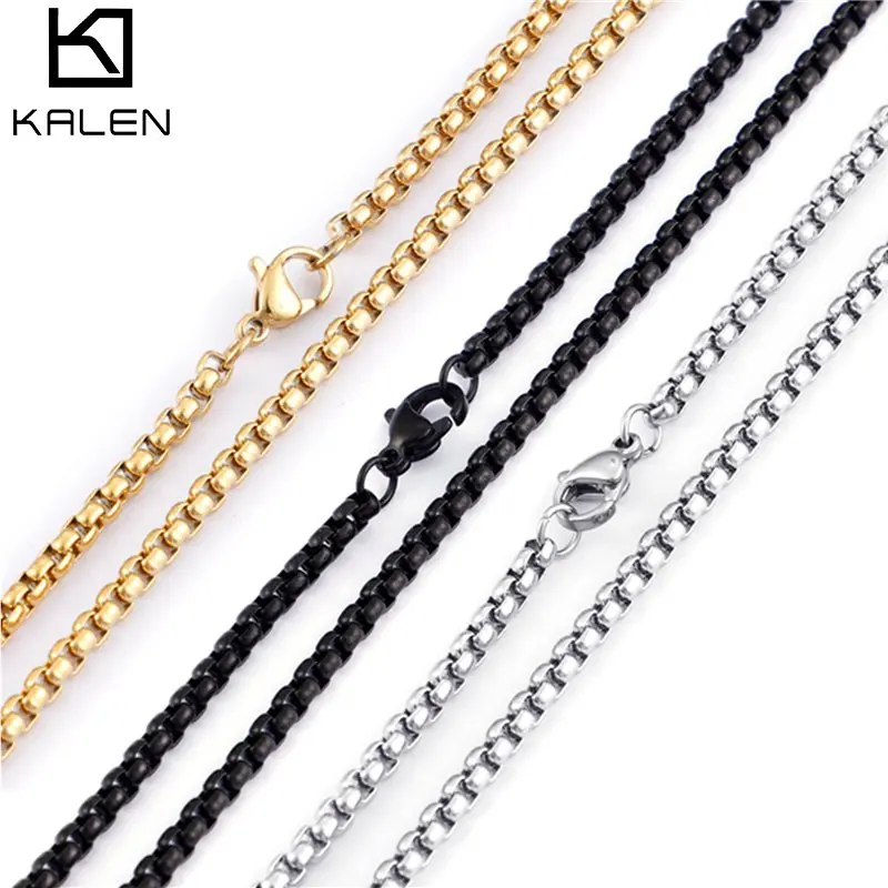 KALEN 3mm Box Twisted Chain Necklace For Men Stainless Steel Long Male Fashion Link Three Length