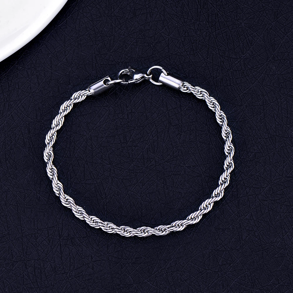 Wholesale low price stainless steel 4MM twisted rope chain bracelet Fashion men's titanium steel jewelry length 20CM drop ship