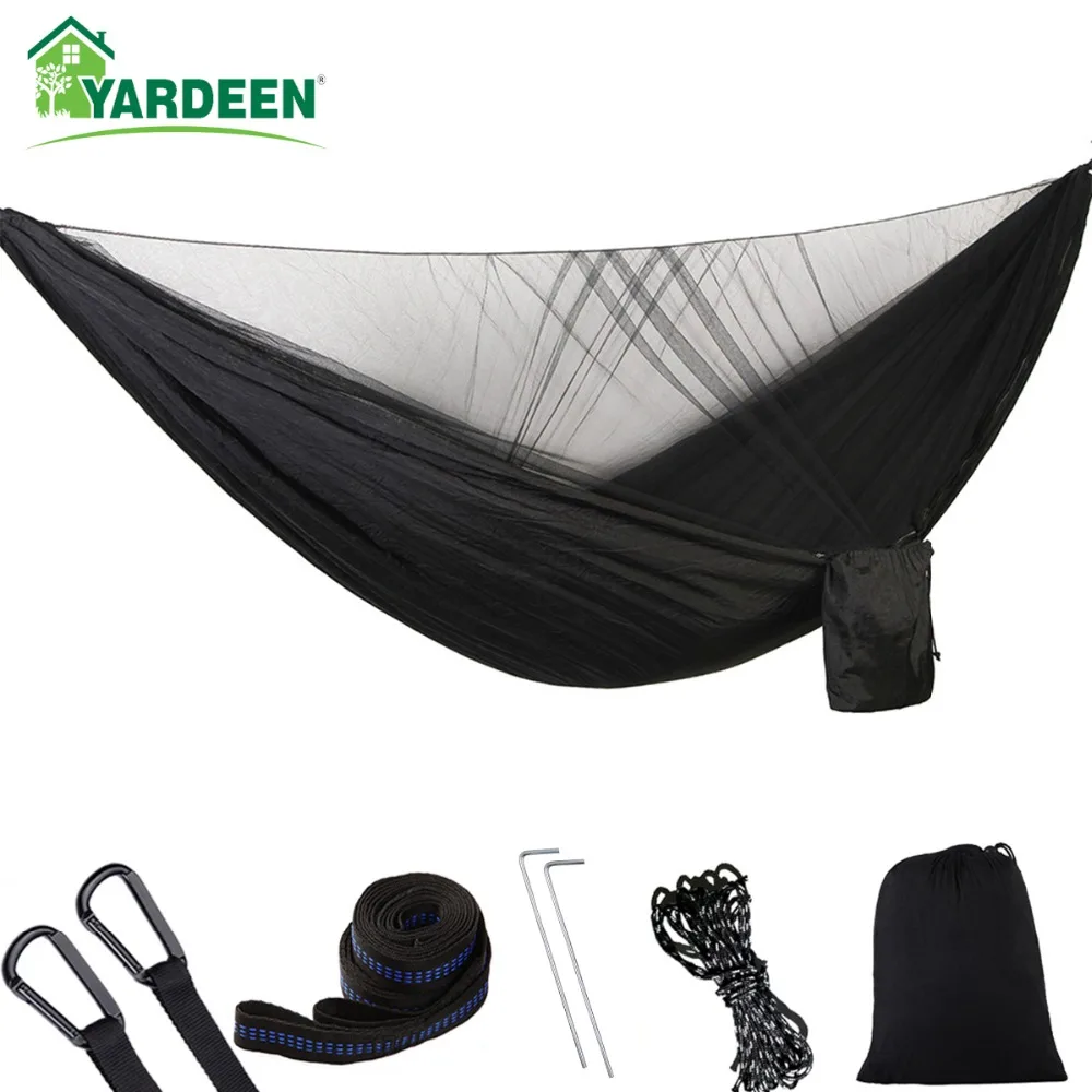 1-3 Person 290*140cm Automatic Quick-open Anti-mosquito Hammock Outdoor Champing Hiking Parachute Hammock with Mosquito Net