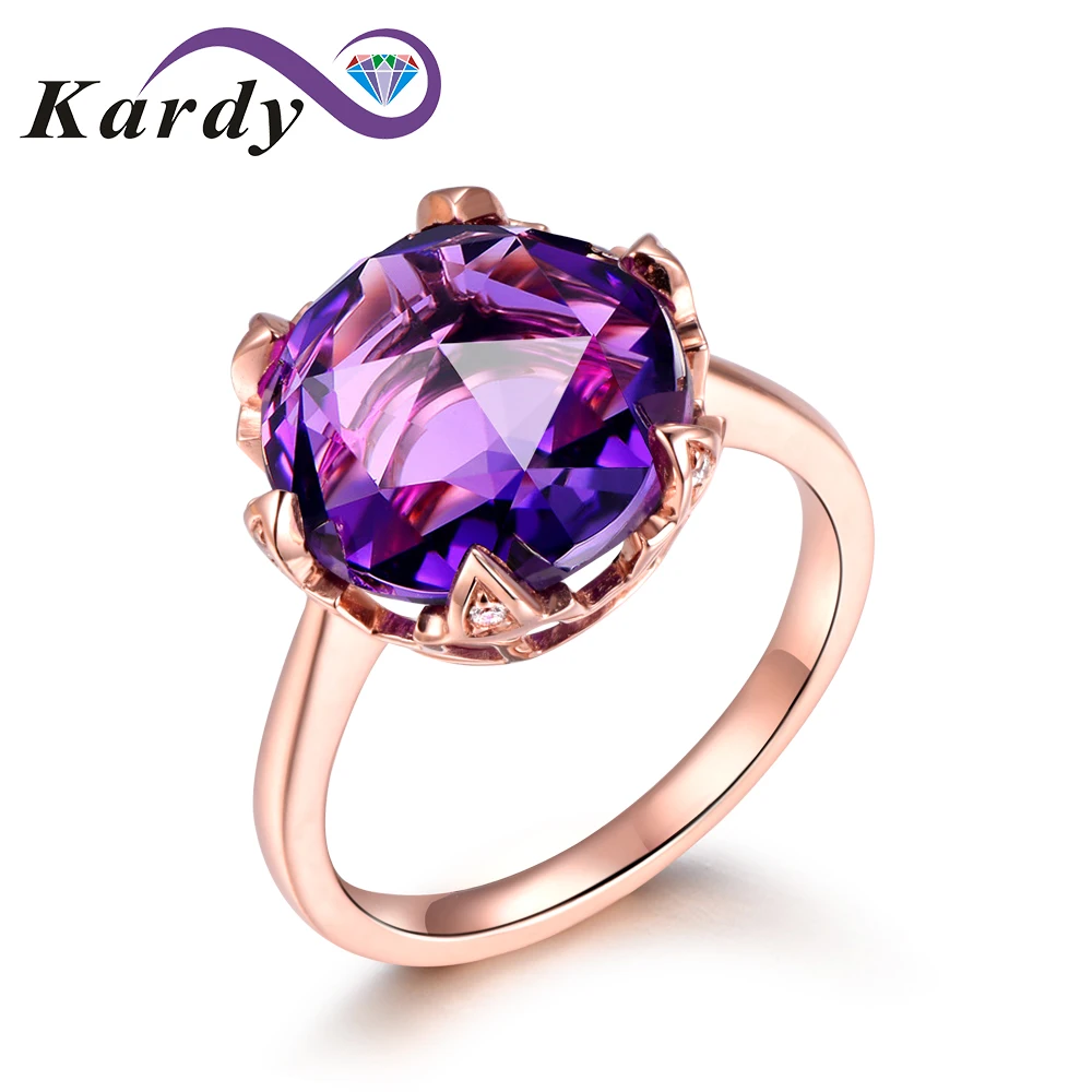 

Fashion Trendy Natural Amethyst Gemstone Promise 14K Solid Rose Gold Wedding Engagement Band Diamond Ring for Women