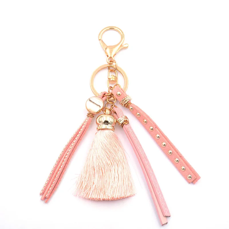 WELLMORE 2017 leather,tassel,colorful alloy Key Chain For Women Girl Bag Keychain