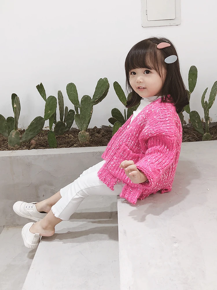 

2018 Spring Fall Little Girls Sweater Knitted Cardigan Children Foreign Knitwear 1-3 Years Old Baby Kids Korean Knit Sweater B37