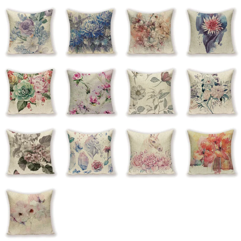 Flower Pillow Cases Vintage Cushions Home Decoration Cover Cushion 45 X 45 Cm Plant Print  Kissen Decor Sofa Car Bed Pillow