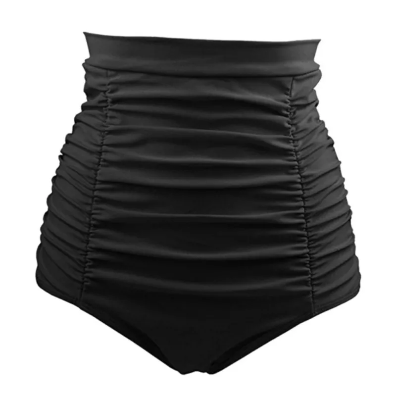 Women Vintage Bottom Shorts Ladies Solid Pleated Ruched Brazilian Bathing Shorts for Female