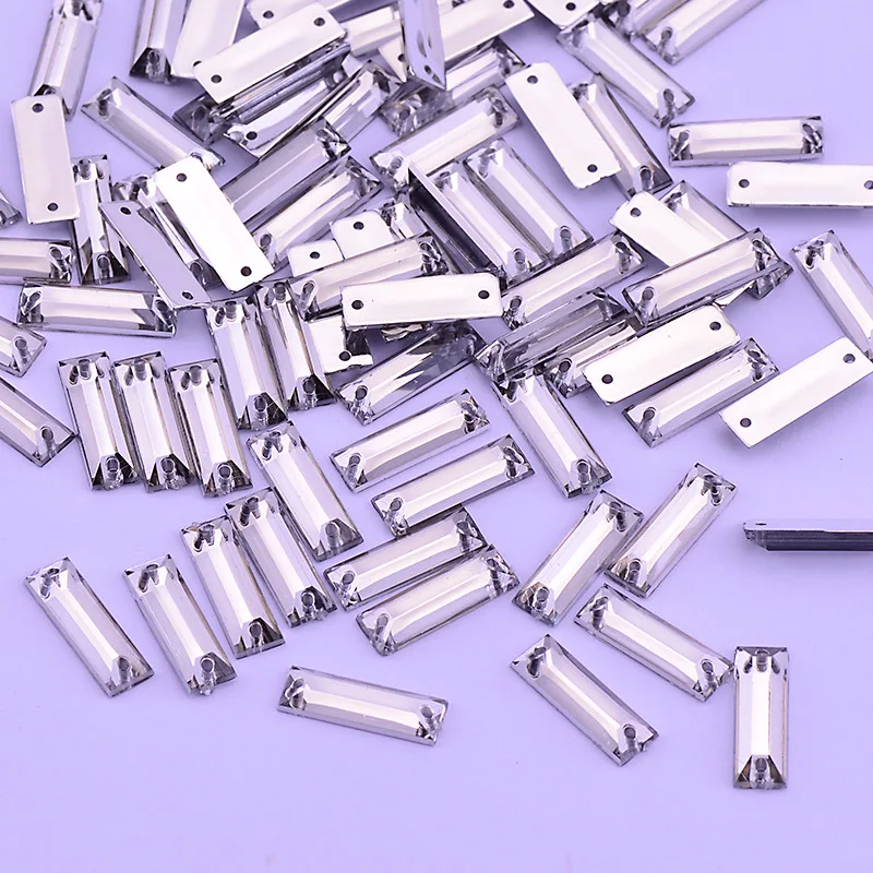 JUNAO 500pcs 5*15mm Sewing Clear Crystal Rhinestones Rectangle Strass Applique Sew On Acrylic Stones Flatback Gems For Crafts
