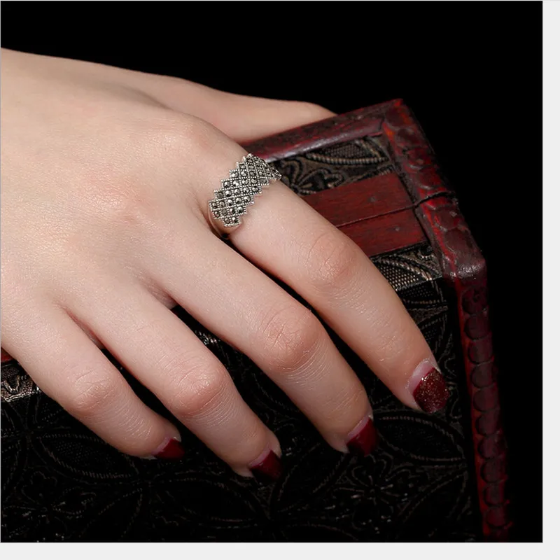 Uglyless 100% Real 925 Sterling Silver Handmade Geometric Open Rings for Women Thai Silver Fine Jewelry Square Female Ring Bijou