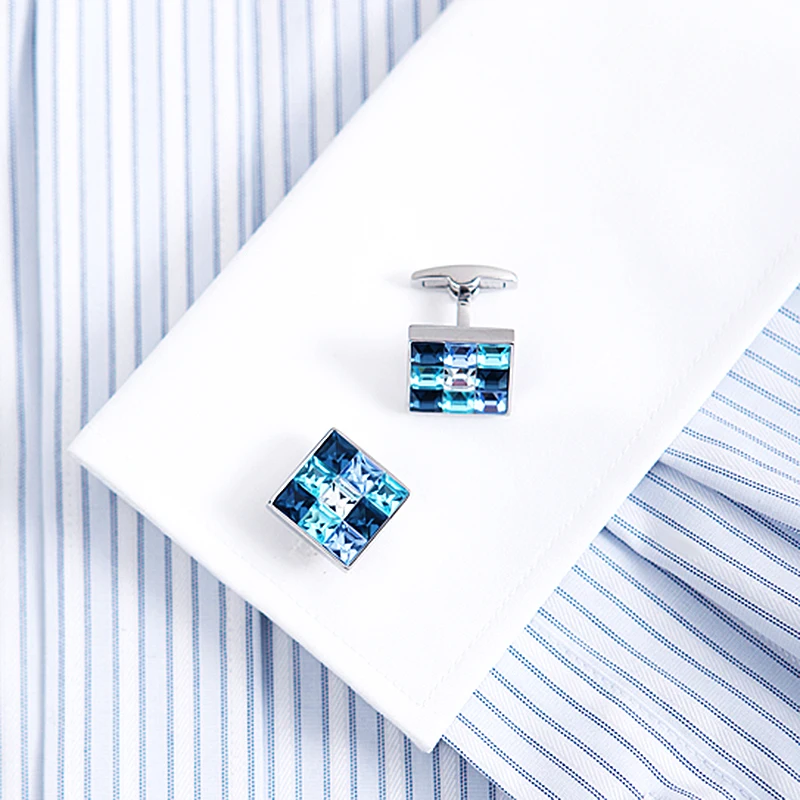 KFLK Jewelry shirt cufflink for mens Brand Fashion Blue Crystal Cuff link Luxury Wedding Groom Button High Quality guests