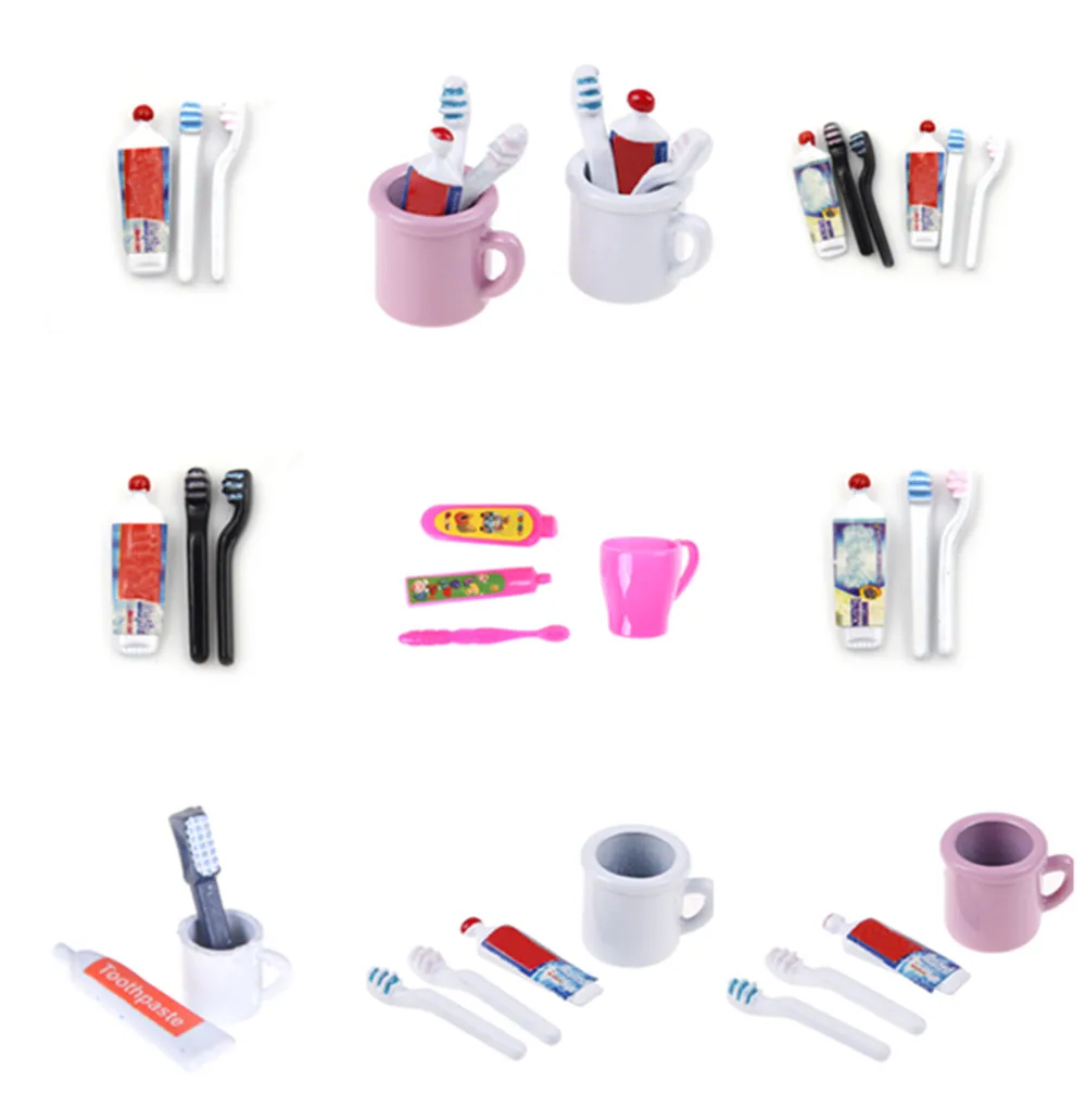 

1Set 1:12 Dollhouse Miniature Mini Toothpaste Toothbrush Collectible Gift Miniature Toys Kitchen Furniture Toy