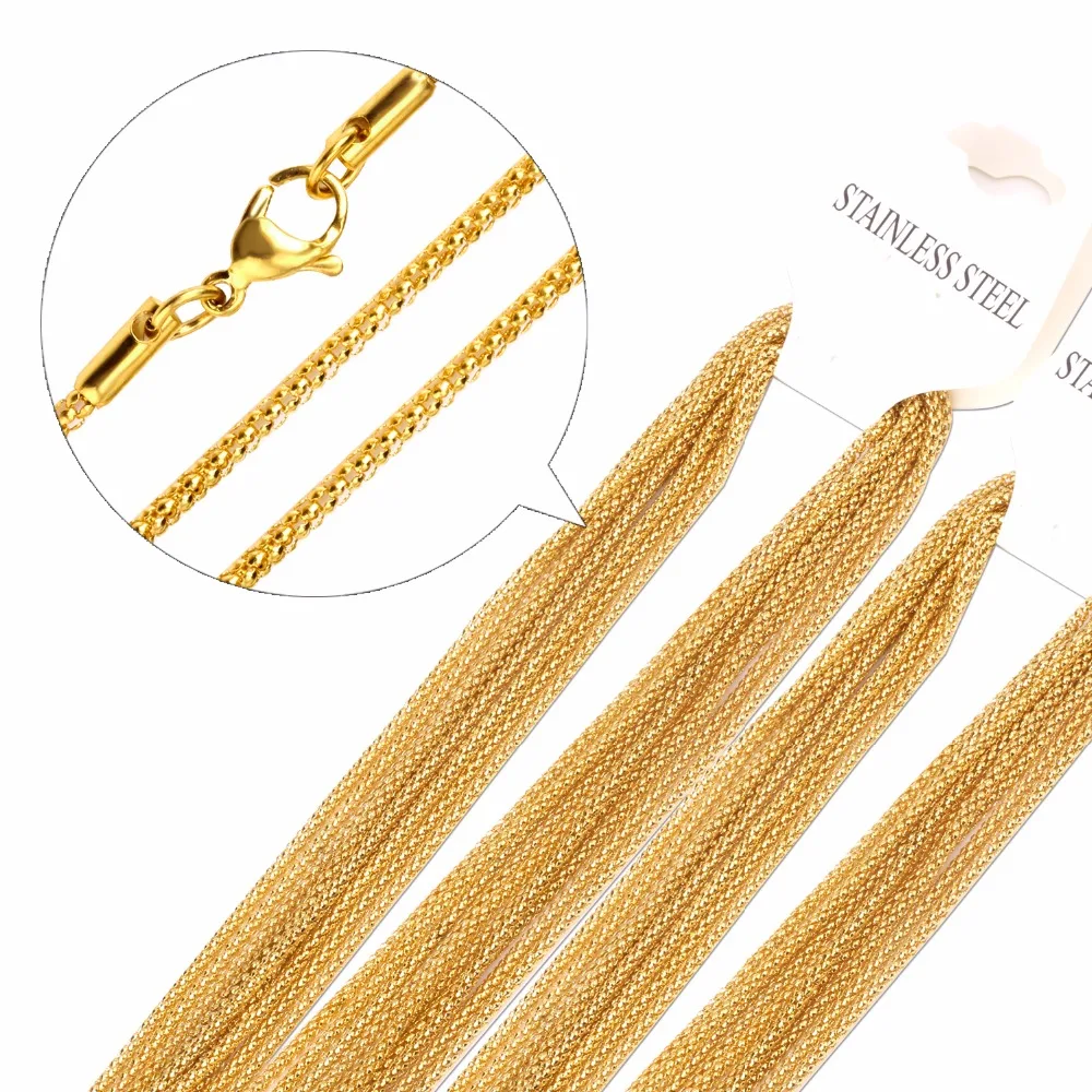 LUXUSTEEL 2mm Bamboo Chain Necklaces 10pcs/lot Steel Golden Color Long Chain Necklace For Pendants Charms Wholesale Party Gift