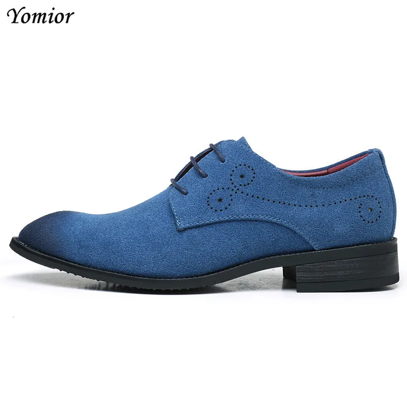 Yomior Classic Men Dress Shoes Cow Suede Formal Oxfords Fashion Casual Business Suit Office Leather Shoes Red Blue Wedding Shoes