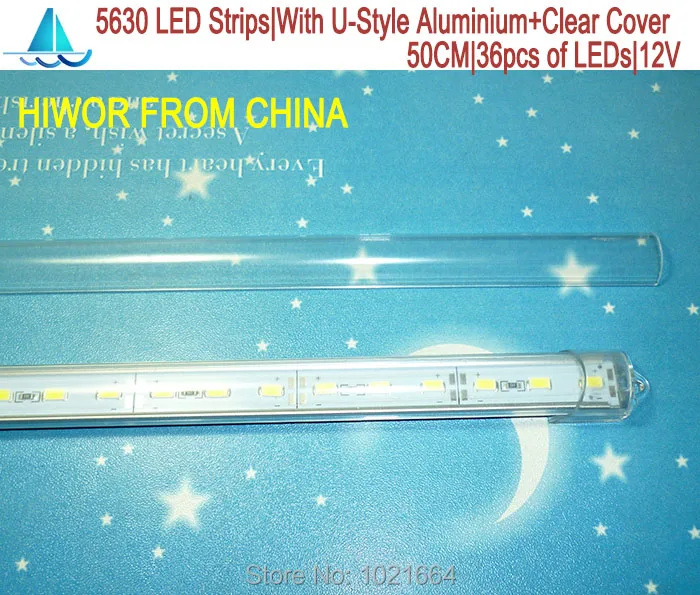 2pcs/lot 50cm LED Strips Bar DC=12V 36pcs of 5630 LEDs With U-Style Aluminium + Clear Plastic Cover