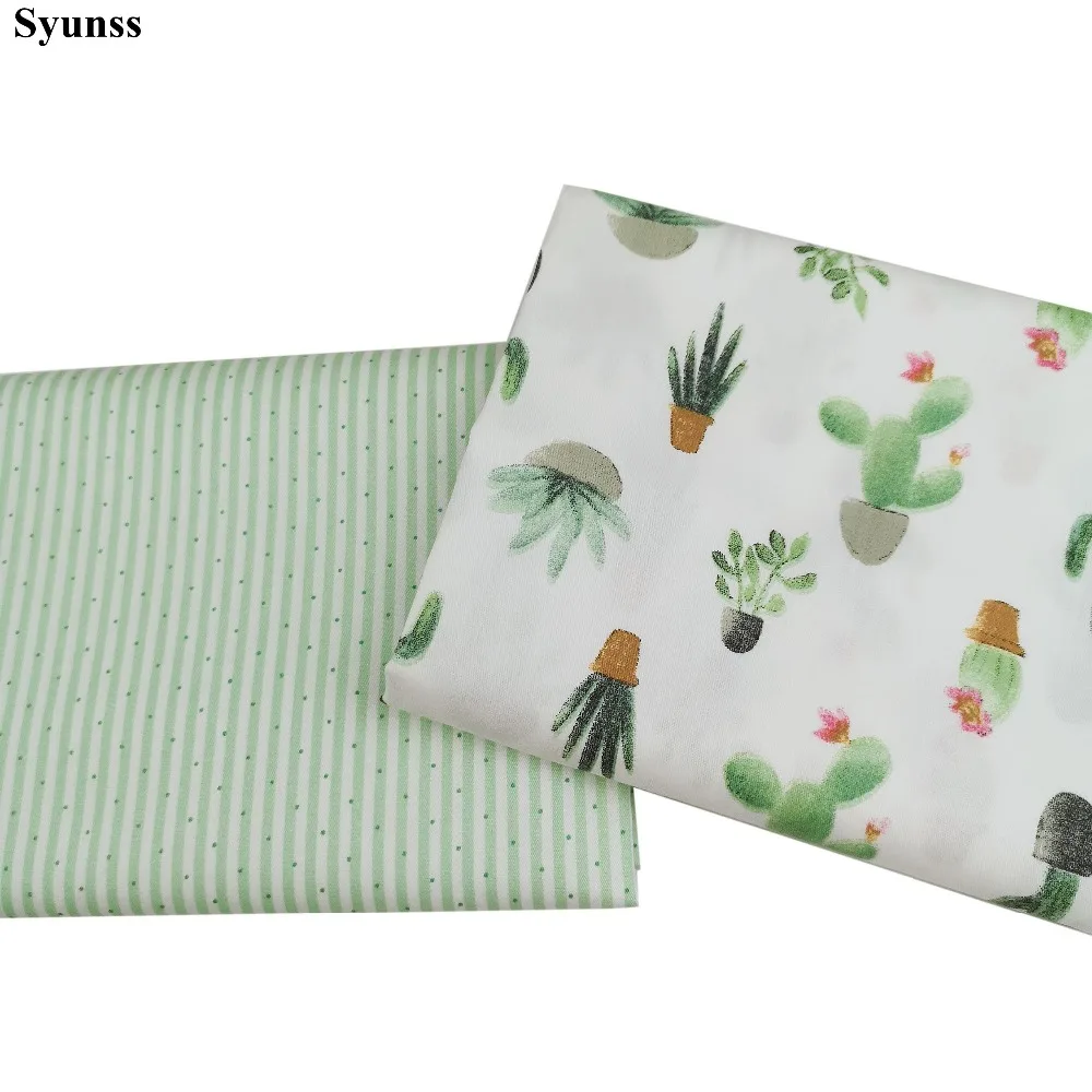 Green Cactus DIY Cotton Fabric Quilting Patchwork Scrapbooking Home Textile Decoration Bedding Clothing Doll Sewing Cloth Syunss