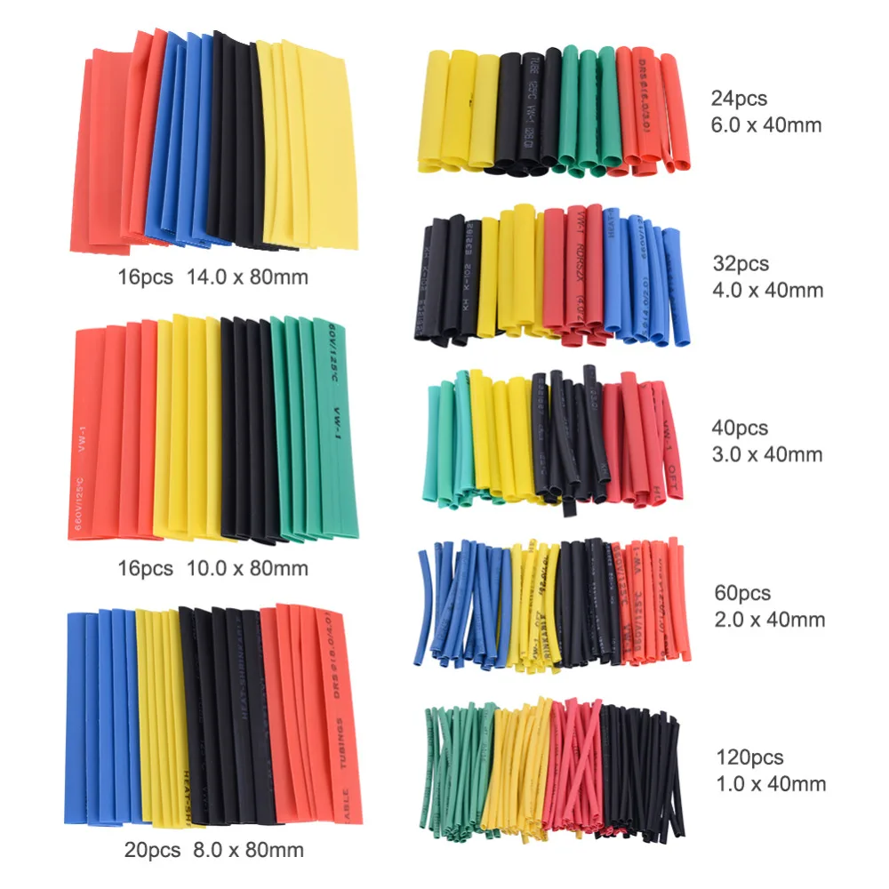 328pcs 2:1 Polyolefin Shrinking Assorted Heat Shrink Tube Wrap Wire Cable Insulated Sleeving Tubing Set Cable Set Bag