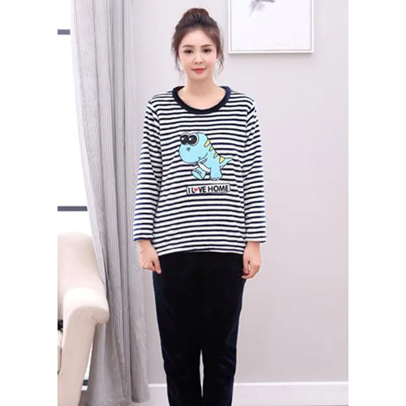 Plus size lounge set women coral fleece sleepwear 2021 new autumn and winter female cartoon pajama sets teenager girl 3xl 4xl