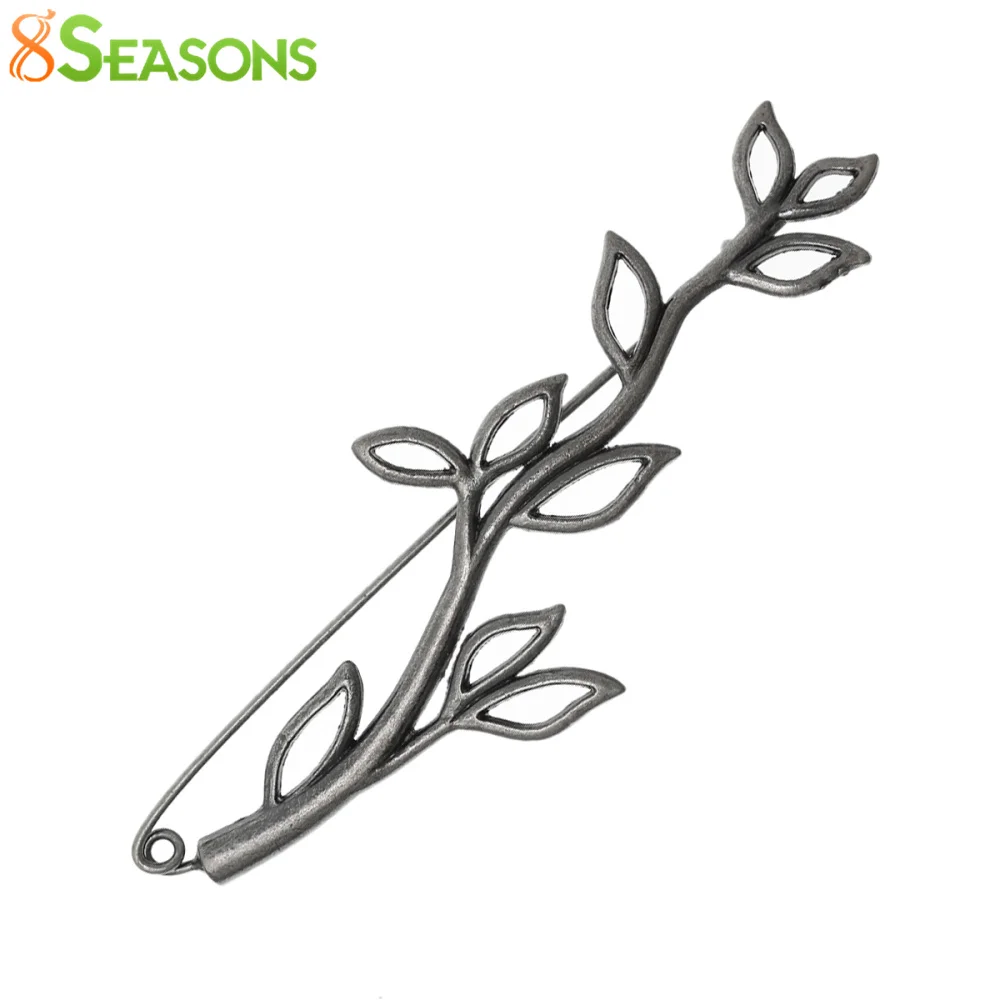 8Seasons Fashion Jewelry Gifts Safety Brooches Pins For Men Women Leaves Branch Antique Silver Color Jewelry 8.8cm x 3cm,1-3PCs