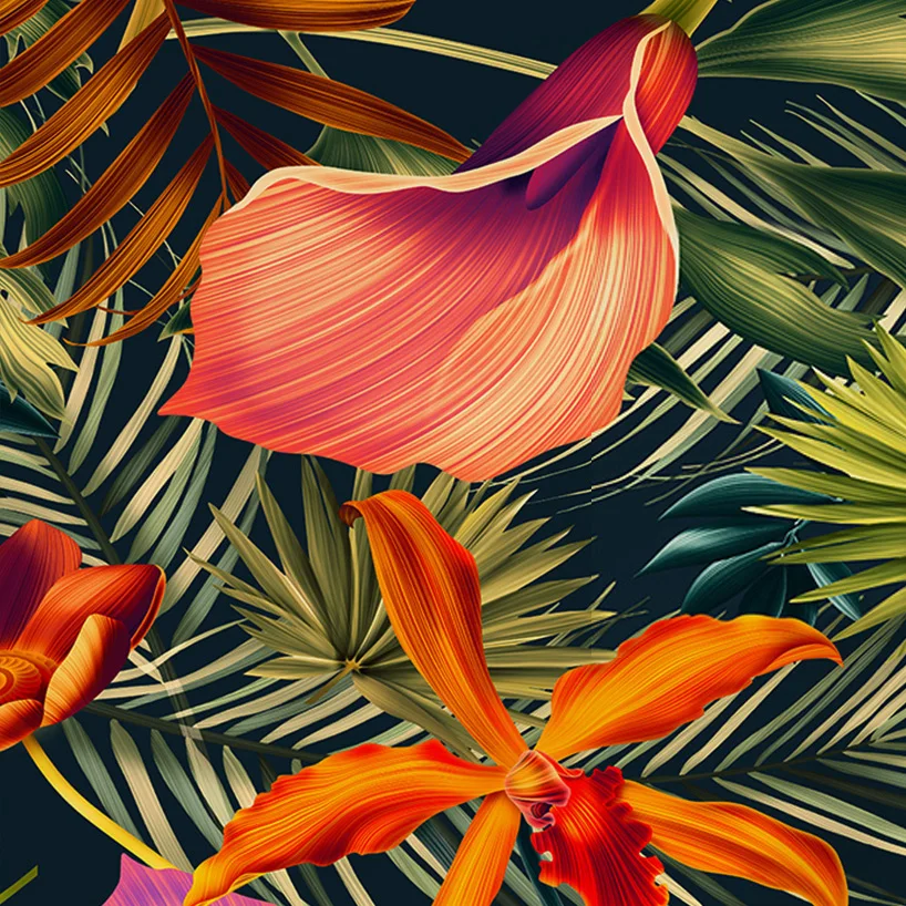 Southeast Asian Style Tropical Rain Forest Colorful Leafs 3D Mural Wallpaper Restaurant Clubs KTV Bar Modern Personality Murals