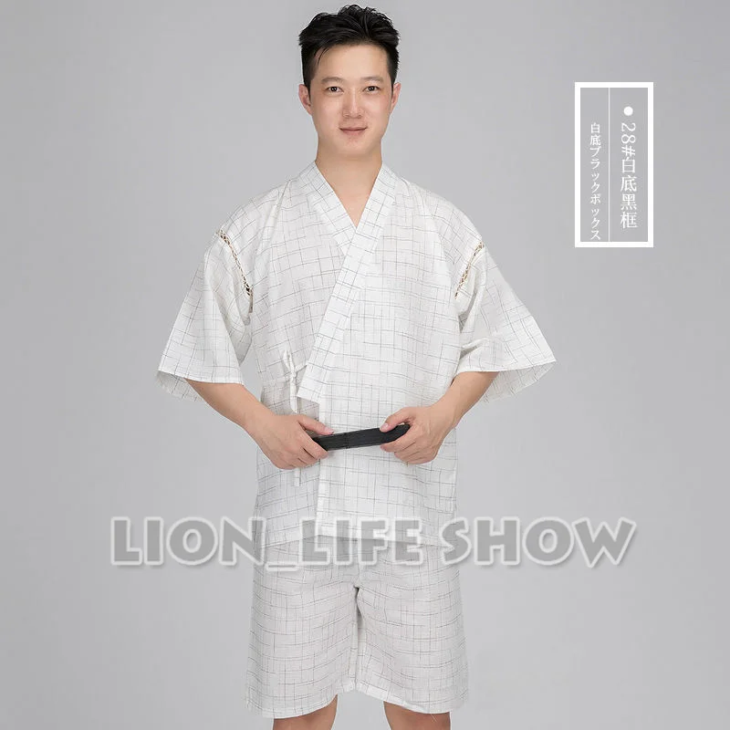 Japanese Summer Men Jinbei Kimono Short Sleeve Pants Sleepwear Pajama Loungewear