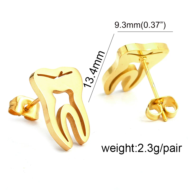 Trend Stainless Steel Tooth Shape Earrings fo Woman Rose Gold Silver Color Medical Fashion Jewelry Cute Stud Earrings Gifts NEW