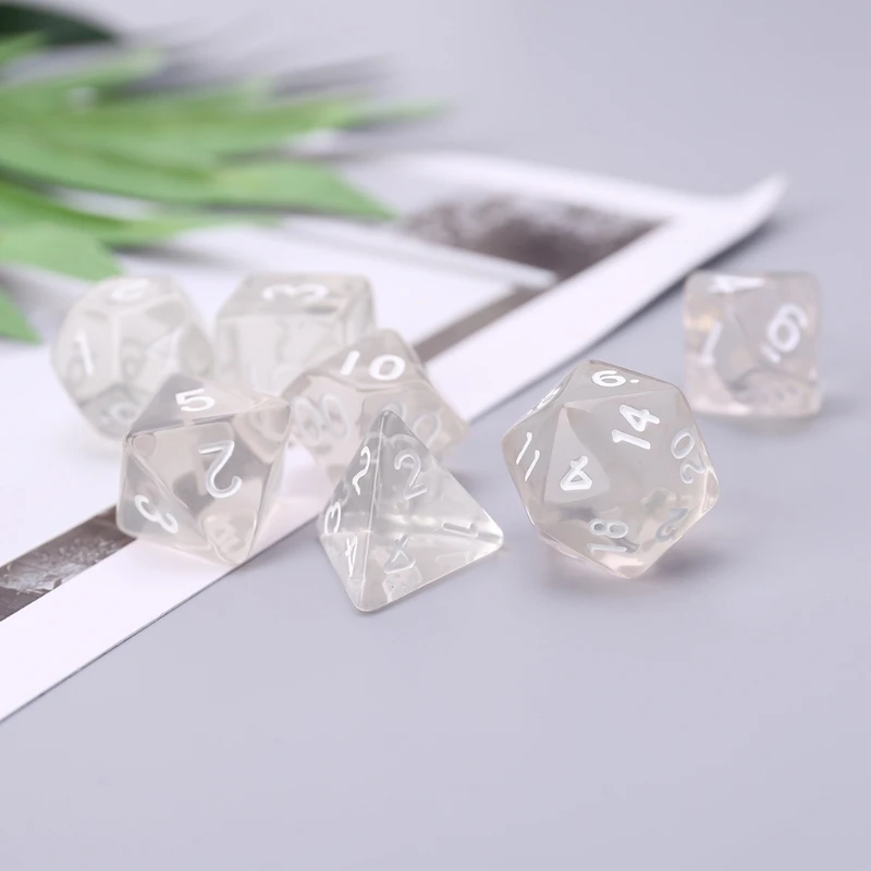 Dados acrílico digital 7 tamanhos polhedral dados para jogos de tabuleiro transparente branco