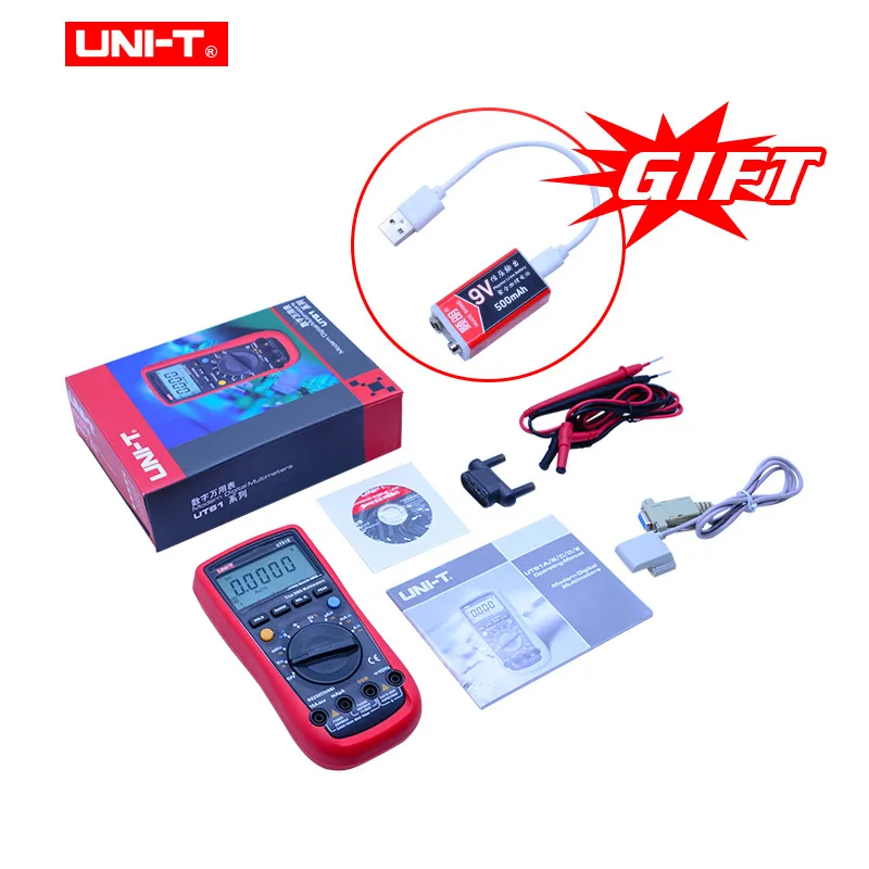 

UNI-T Digital Multimeter UT61E True RMS Auto Range 22000 Count PC Connect AC DC Voltage Meter Data Hold +9V Rechargeable Battery