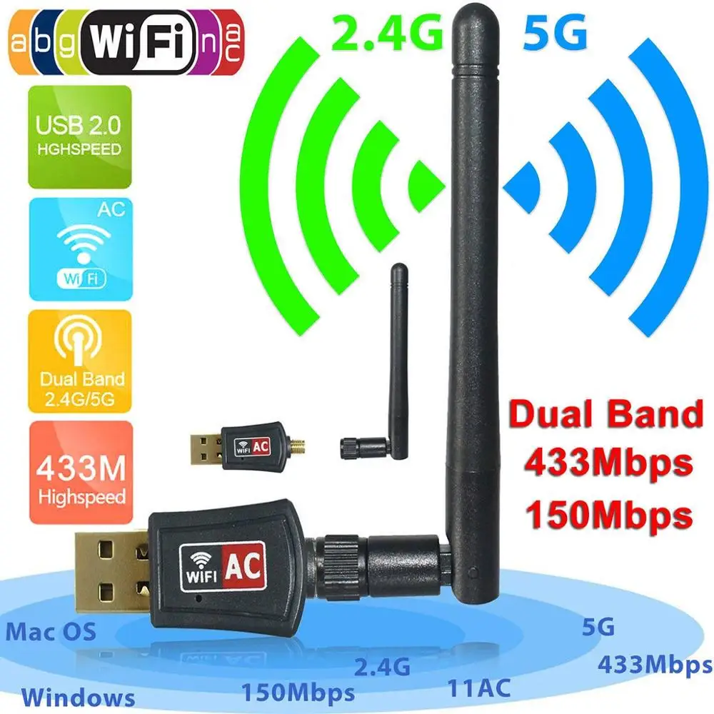 

600Mbps 5Ghz 2.4Ghz USB Wifi Adapter USB Dual Band RTL8811AU Wifi Antenna Dongle LAN Adapter For Windows Mac Desktop/Laptop/PC