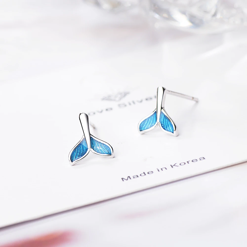 925 silver needle Unique Design Whale Mermaid Tail Stud Earrings Anti Allergy Ear Studs Fine Jewelry