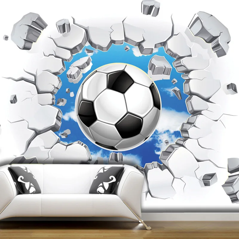 Custom 3D Mural Wallpaper Modern Simple Football Broken Wall Photo Wall Poster Kids Bedroom Living Room Creative Decor Sticker