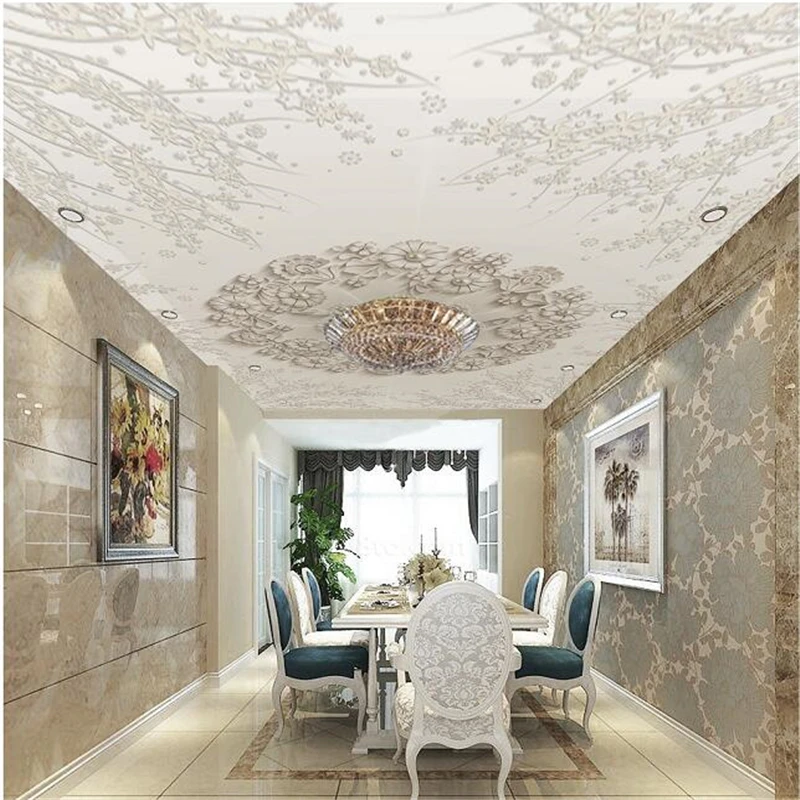 

wellyu Custom wallpaper 3d обои fresh and luxurious European three-dimensional embossed flowers hanging ceiling 3d wallpapers